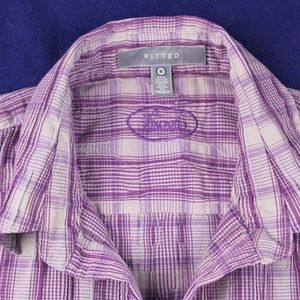 FOXCROFT purple white plaid crinkle blouse size 8